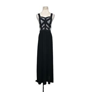 Lucy Paris black cream lace detail maxi party dress size Small